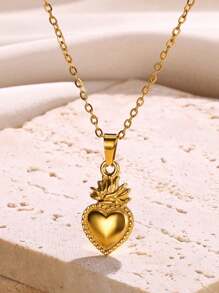 1 pièce Collier pendentif cœur de couleur or punk pour femmes. Chaîne de cou en acier inoxydable en forme de cœur, accessoire de bijoux Y2K