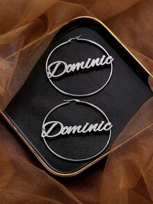 70mm Round Hoop Earrings Customized Name Earrings, Fashionable Personalized Bohemian Stainless Steel Gold Cursive Letter Oversized Hoop Earrings, Party Jewelry, Birthday, Christmas Gift For Her - Silver-frosted - View 3
