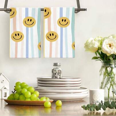Serviettes en main à visage heureux et souriant, chiffons à vaisselle, chiffons de nettoyage, serviettes, mouchoirs, serviettes décoratives, accent parfait pour la cuisine et la salle à manger, 38*60CM, design adapté aux enfants, convient pour la cuisine, la salle à manger, l'hôtel, les fêtes