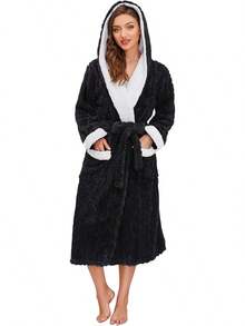 HEARTNICE Plush Long Hooded Robes Women, Soft Fluffy Womens Fleece Robe Thicker Warm Bathrobes - Burgundy - View 8