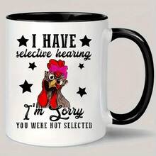 1pc 11oz Coffee Mug With Funny Chicken Quote & Cartoon Design - Insulated Reusable White & Black Mug, Hand-Wash Only, Perfect Gift For Men, Women, Couples, Humorous Drinkware, Coffee Cup - Chicken Quotes - View 2