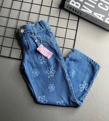Calça Jeans Wide Leg Desenho Flor Infantil Juvenil Menina - Lavagem Média - Visão 8