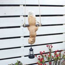 1 件太阳能悬挂松鼠雕像花园灯 - 树脂 LED 灯笼动物雕像，防水户外/室内装饰，适用于庭院、露台、阳台 - 橘色 - 查看 5