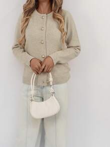 ملابس علوية نسائية كاجوال من القطن مزركشة بأزرار للياقة دائرية لفصل الخريف، مناسبة للعمل والمكتب