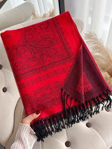 1pc Pashmina Shawl Two Tone Paisley Jacquard Scarves Beach Cover Up Sarong Cashmere Feel Rave Soft Silky Reversible Wrap Scarf Fringes Daily Life Evening Dresses Travel Office Wedding And Gift