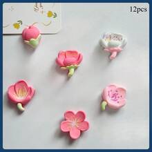 6 件/10 件/12 件全新桃花和樱花树脂装饰磁铁，可爱的冰箱装饰品，办公桌，厨房，储物柜，洗衣机，家居装饰，情人节礼物，送给朋友和家人的礼物 - 彩色 - 查看 22