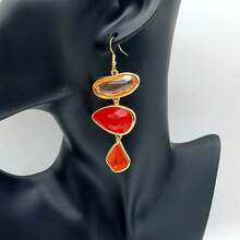 2 件复古几何不对称树脂吊坠耳环，奢华优雅的波西米亚风格超大长耳环，适合日常、节假日和度假 - 耳環 - 查看 17