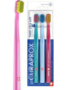 Curaprox Toothbrush Set CS 5460 - Pack Of 3 Ultra Soft Manual Toothbrushes For Adults 5460 With Super Soft CUREN Bristles - Random Color - White - View 1