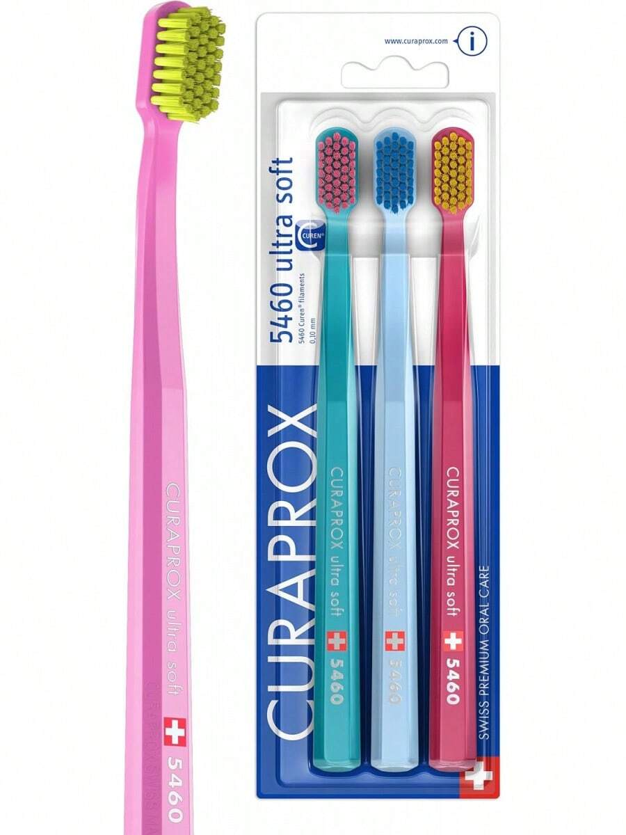 Curaprox Toothbrush Set CS 5460 - Pack Of 3 Ultra Soft Manual Toothbrushes For Adults 5460 With Super Soft CUREN Bristles - Random Color - White - View 1