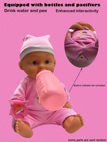 26厘米仿真娃娃玩具，可模拟喝水和排尿的迷你娃娃，娃娃推车玩具套装，适合女孩和儿童。 - 粉色 - 查看 7