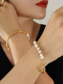 MiDuoDuo 1 件精美法式优雅方形吊坠项链，镶嵌养殖珍珠，是送给女士的时尚配饰礼物