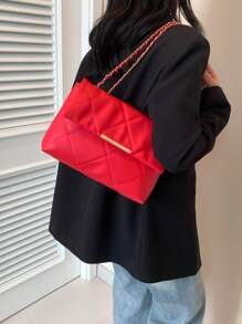 Nuova borsa da donna casual alla moda da pendolare, con motivo ricamato a rombi, cinturino a catena, di grande capacità, a tracolla o a spalla