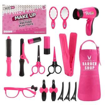 طقم تسريح الشعر للأطفال 18 قطعة، لعب الأدوار كحلاق للأطفال مع مجفف الشعر اللعبة، مكواة الشعر، مرآة وإكسسوارات التصفيف، طقم لعب تجميل للبنات (بعض الألوان تُشحن بشكل عشوائي)