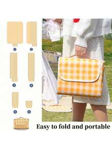 1 件大号时尚加厚防沙防水垫野餐毯户外防水可折叠野餐垫便携式垫子适合家人、朋友露营野餐 - 紅色 - 查看 7