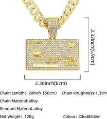 Men's Shiny Cuban Chain Necklace, Miami Style Silver Plated Gold Plated Shiny Necklace, Hop Necklace - 信用卡-金色 - 查看 3