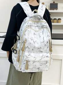 Casual Large Capacity Colorblock Multi-Pocket Functional Backpack, Unisex College Style Student Book Bag Suitable For School, Study, Shopping, Travel, Back To School