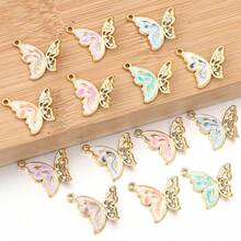 2 piezas/Paquete Colgante de acero inoxidable con strass y perla, 21X21.5mm Colgante para collar/pulsera para hacer joyas DIY, accesorios hechos a mano de lujo y versátiles con diseño de mariposa