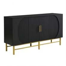 Sairedel Credenza moderna a quattro ante con strisce verticali e ripiani regolabili, unica e funzionale, ideale per soggiorno e sala da pranzo (nero)