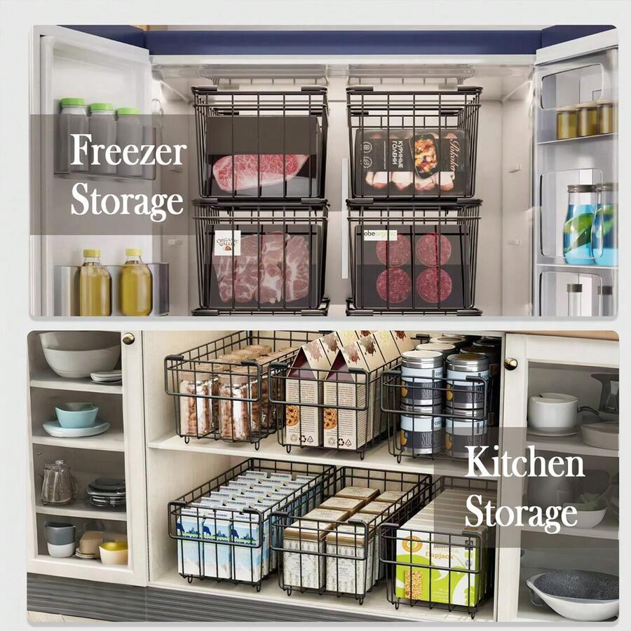 Chest Freezer Baskets - 5 Pack Stackable Freezer Organiser Ches Black UK Stock - Black - View 1