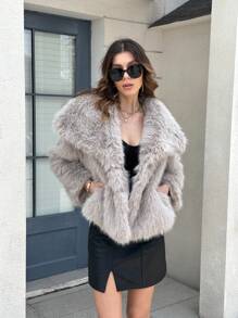 Seelio Autumn/Winter New Thick Faux Fur Collar Faux Fur Lined Mid-Length Fashionable Fur Coat