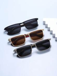 1 Pair Unisex Metal Zinc Alloy Retro Solid Color Casual Rectangular Sports Fishing Decorative Fashionable Glasses, Suitable For Daily Use