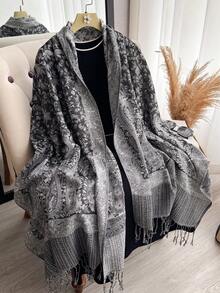 1件套羊绒红色披肩，双色佩斯利提花围巾，沙滩罩衫，羊绒质感，柔软丝滑，双面可用，流苏设计，适合日常、晚宴、旅行、办公、婚礼等场合，亦可作为礼物。 - 彩色 - 查看 12