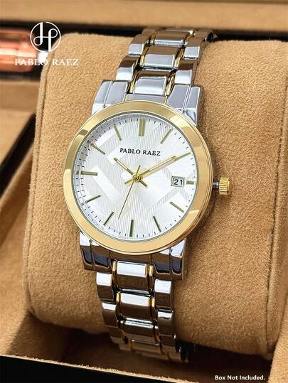 Pablo Raez 1 pieza Reloj vintage de lujo para mujer de 18K oro, pulsera de acero inoxidable chapado en oro, caja IPG, diseño elegante y original, accesorio de verano, reloj de cuarzo con esfera blanca de moda