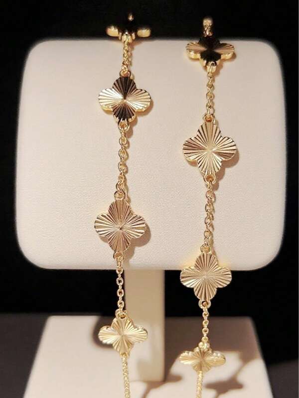 1pc Gold-Plated Clover Bracelet, Suitable For Women Daily Wear, Festival Jewelry Gift