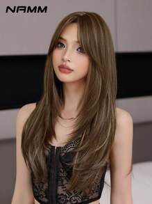 NAMM 24 Inch Elegant Long Layered Wig For Women Highlight Purple Synthetic Straight Wig With Curtain Bangs, High Quality Heat-Resistant Fiber Wigs For Daily Use&Music Festival Party & Mother's Day Gift