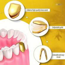 4 Stücke klassisches goldfarbenes einfaches Zahn-Grillz-Set, Hip-Hop Zahn-Dekoration, verstellbar, unisex, Bühnen-Requisiten für Partys