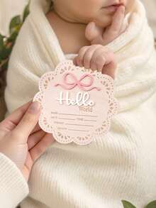 1pc Hello Word Bow Decorative Newborn Baby Name Sign, Wooden Baby Announcement Plaque, Baby Shower Photography Prop, For Boys And Girls - Multicolor - View 6
