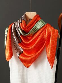 1pc Light Blue Printed 90cm Square Scarf, Casual Headscarf, Travel Sun Protection Headwrap, Party Gift