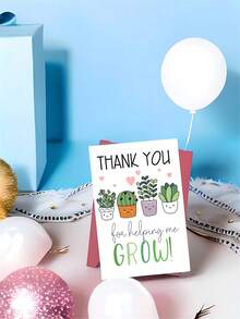 Teacher Appreciation Greeting Card With Envelope - Cute Plant Illustrations, Premium Paper Material - Expressive Thank You For Helping Me Grow Card Gift For Educators, Mentors, And Tutors