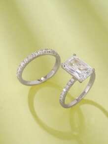 2 Pcs/Set Pretty Cubic Zirconia Ring For Women For Wedding Engagement Party Jewelry Valentine's Day Gift