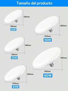 Foco LED Redondo de Alta Potencia 20W/30W/40W/50W/60W, Luz Blanca Fría 6500K, Bombilla Ahorro de Energía AC85-265V 50/60Hz, Lámpara para Techo con Rosca E27 Universal, Iluminación Moderna para Hogar, Oficina, Sala, Baño, Interior y Exterior, 50,000 Horas de Vida Útil, Luz Intensa para Casa o Negocio, Lámpara LED para Cuarto, Cocina o Pasillo - Torta blanca por 6500 K - Ver 11