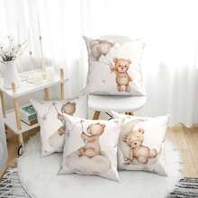 4pcs Cute Bear Print Pillow Covers - Square Cushion Covers For Decor In Living Room, Bedroom, Sofa, Car And Outdoor, Lovely Home Decoration - Decorative Pillow Covers With Zipper, Single-Sided Printing, Machine Washable (Inner Pillow Not Included) - Multicolor - View 2