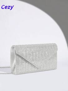 Cezy Bolso de mano brillante con strass - Diseño de unicolor elegante, forro de poliéster, cierre magnético y cadena larga desmontable, adecuado para fiestas de noche y bodas, un gran regalo para mujeres