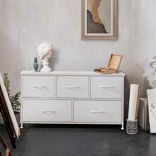 Sweetcrispy Sweetcrispy 5 Dresser Chest Bedroom, Metal Frame And Wood Top For TV Stand Up To 45 Inch With Fabric Storage Drawer Units For Living Room