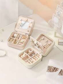 1 Set Travel Jewelry Box With Mirror, Multi-Functional Jewelry Storage Box, Large Capacity Portable Jewelry Box For Storing Rings, Pendants, Earrings, Ties, Bracelets, Best Gift For Girlfriend, Mother's Day, Anniversary, Valentine's Day, Christmas, New Year, Men's Gift, Women's Back To School Gift