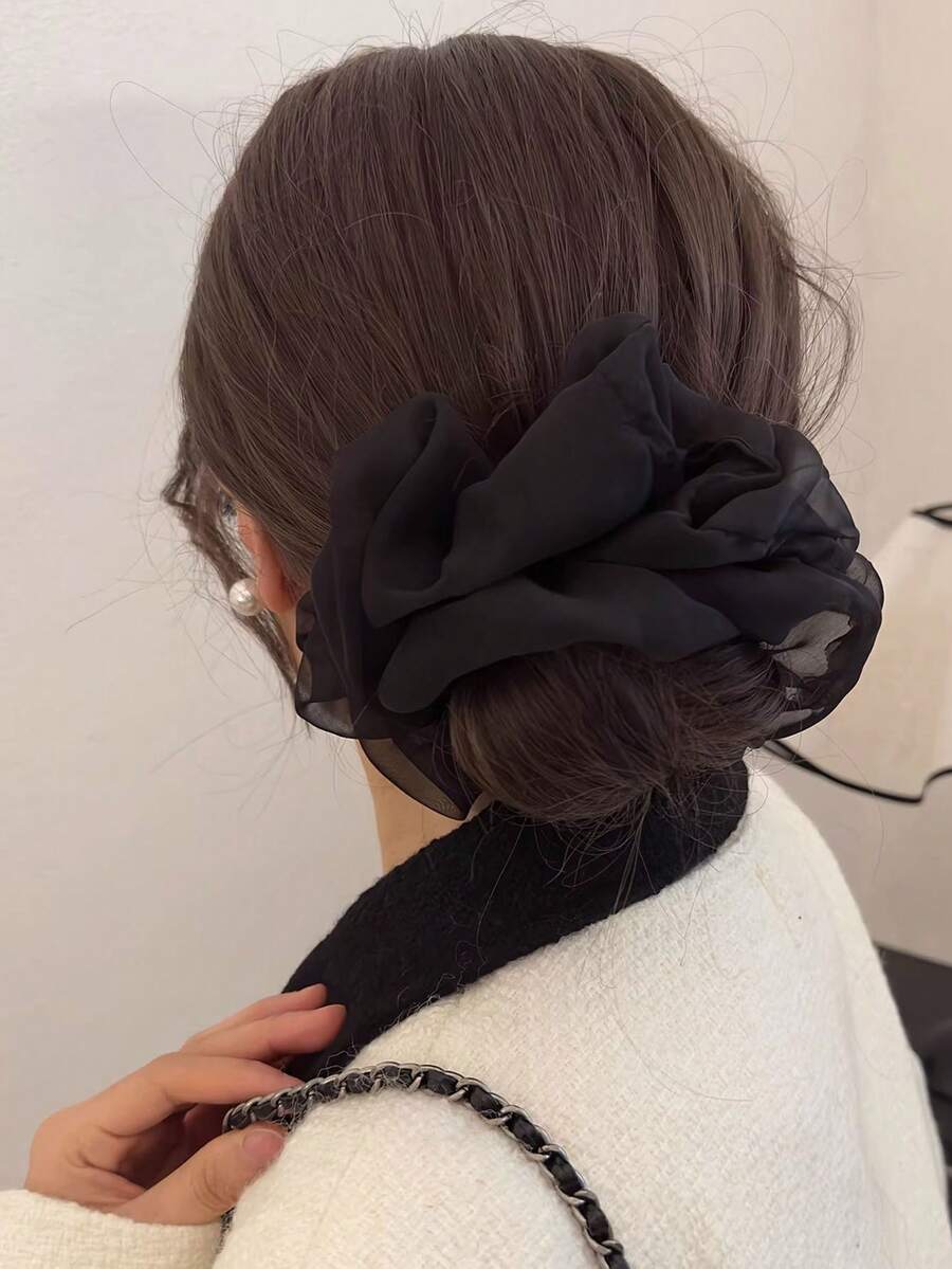 1 件极简主义美人鱼泡泡网发圈，优雅发带，女士春夏季发饰，发圈，休闲，洗脸 - 黑色 - 查看 1