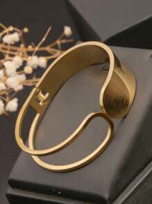 1 pièce Bracelet jonc rond simple en acier inoxydable plaqué or 18 carats. Conception polyvalente personnalisée, convient pour un port quotidien, cadeau pour petite amie ou amie