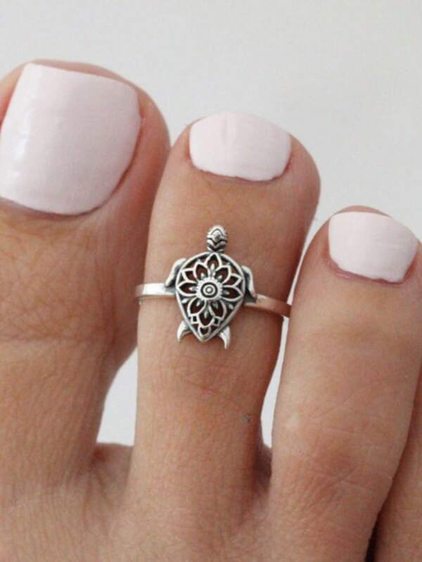 Anillo para el dedo del pie ajustable con flor plateada, anillo para el dedo meñique, anillo abierto para el dedo del pie, anillo del medio, anillo del nudillo