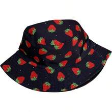 Unisex Reversible Bucket Hat For Beach And Fishing - 草莓黑 - 查看 3