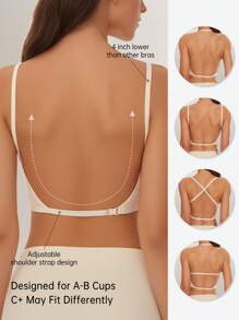 Sujetador sin costuras, sin espalda y sin tirantes para mujer - Taza delgada y transpirable, tirantes ajustables y convertibles, soporte ligero (ideal para talla A/B) - Boda, vestido formal, camiseta interior, ropa de verano, lencería nupcial