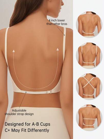 Sujetador sin espalda y sin tirantes para mujer - Ligero y transpirable, copa fina, tirantes ajustables y convertibles, soporte ligero (ideal para talla A/B) - Boda, vestido formal, ropa interior tipo camiseta, ropa de verano, lencería nupcial