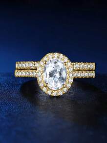 2 件套华丽方晶锆石戒指，适合女士婚礼订婚派对珠宝情人节礼物 - 1# - 查看 2