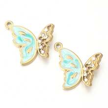 2 piezas/Paquete Colgante de acero inoxidable con strass y perla, 21X21.5mm Colgante para collar/pulsera para hacer joyas DIY, accesorios hechos a mano de lujo y versátiles con diseño de mariposa