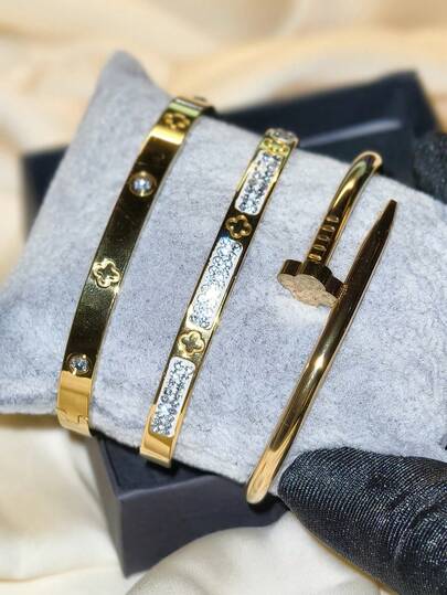 4 st lyxigt rostfritt stål strass klöver & stjärnarmbandsset, vintage eleganta smycken för kvinnor, lämpliga för vardagsbruk, present, fest, trendig julklapp