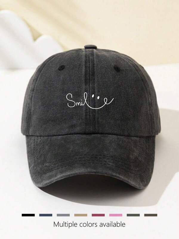 1pc Women's Smile Print Soft Top Fashion Baseball Cap, Adjustable Brim, Breathable Outdoor Sun Hat, Suitable For Sports, Camping, Travel, Vacation, Holiday Gift
