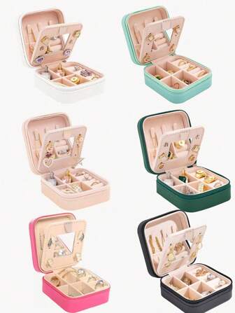 1 Set Travel Jewelry Box With Mirror, Multi-Functional Jewelry Storage Box, Large Capacity Portable Jewelry Box For Storing Rings, Pendants, Earrings, Ties, Bracelets, Best Gift For Girlfriend, Mother's Day, Anniversary, Valentine's Day, Christmas, New Year, Men's Gift, Women's Back To School Gift